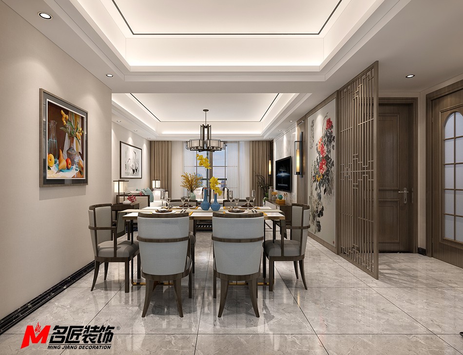 新中式风格室内装修设计效果图-阳江中海寰宇三居123平米